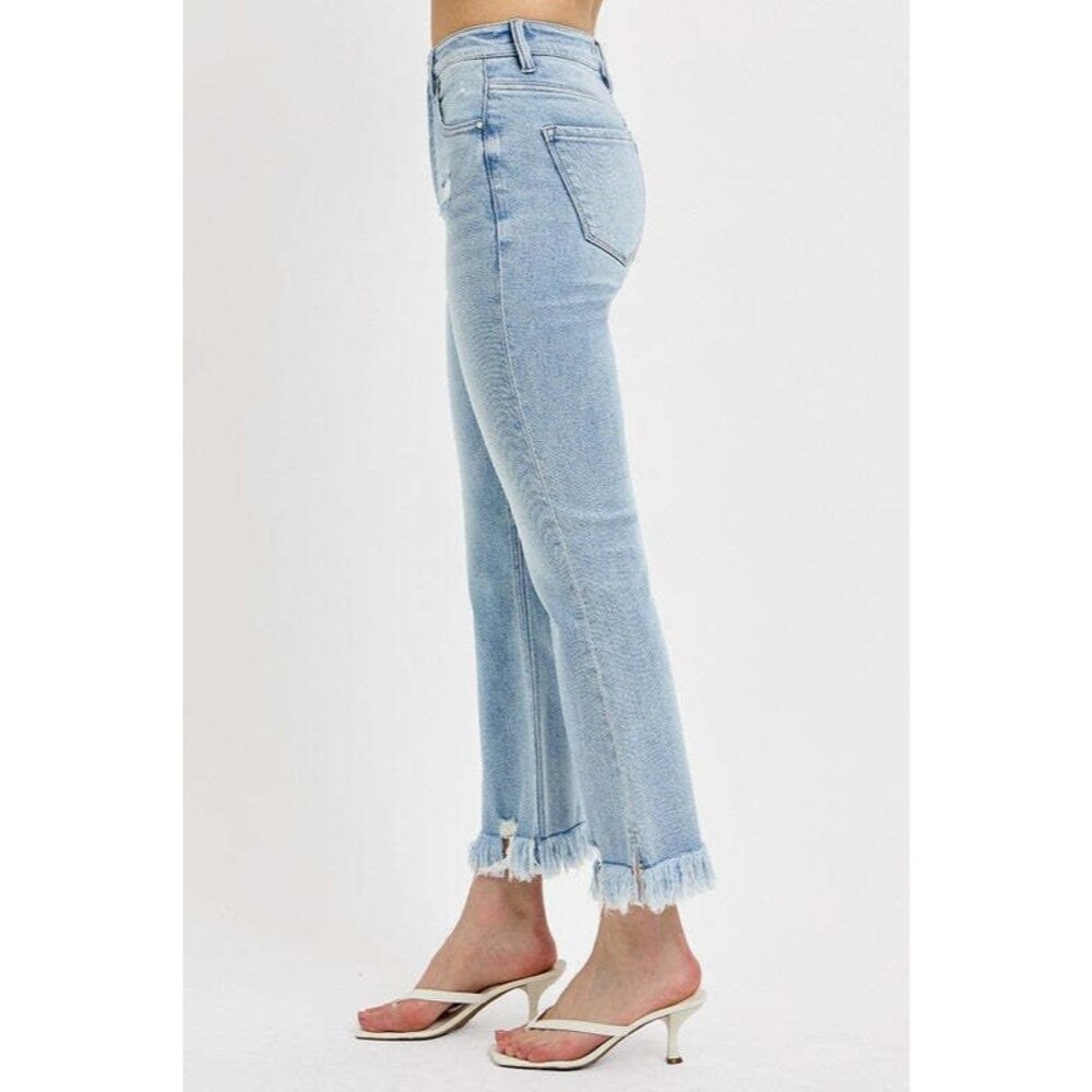 RISEN Raw Hem Distressed Cropped Flare Jeans NWT - Picture 2 of 4